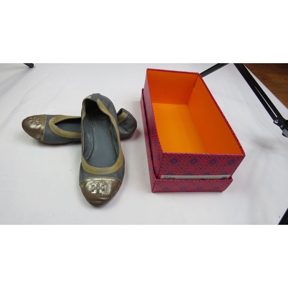 Tory Burch Gabby Gunmetal Platinum Ballet Flats Size 7.5 with Box
